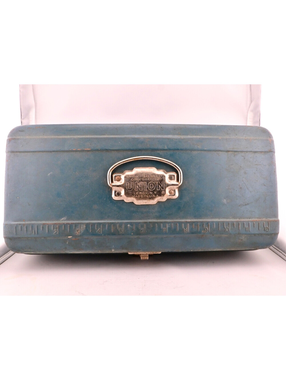 2313 Union Tool Box Metal Tackle fishing Storage Vtg Steel Chest Utility w tray